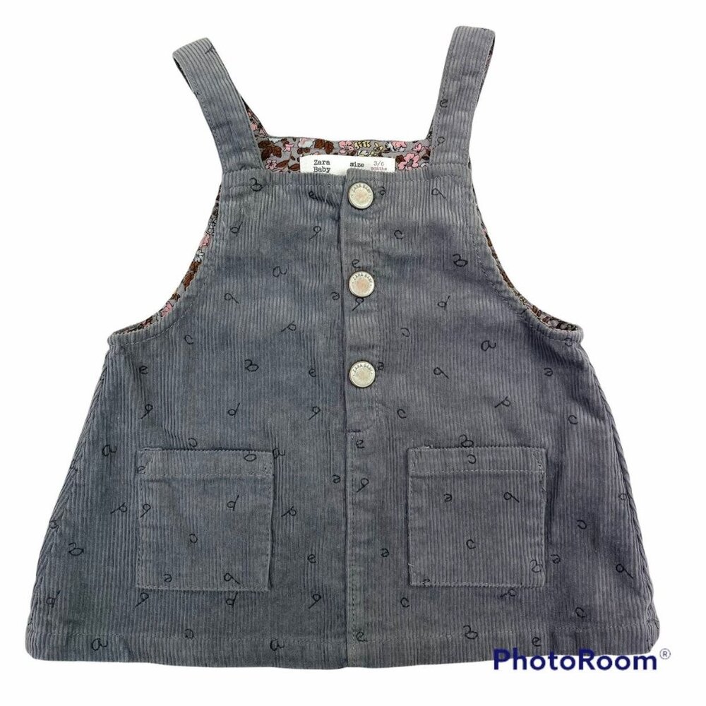 Zara Corduroy Grey Jumper Alphabet Dress 3-6m